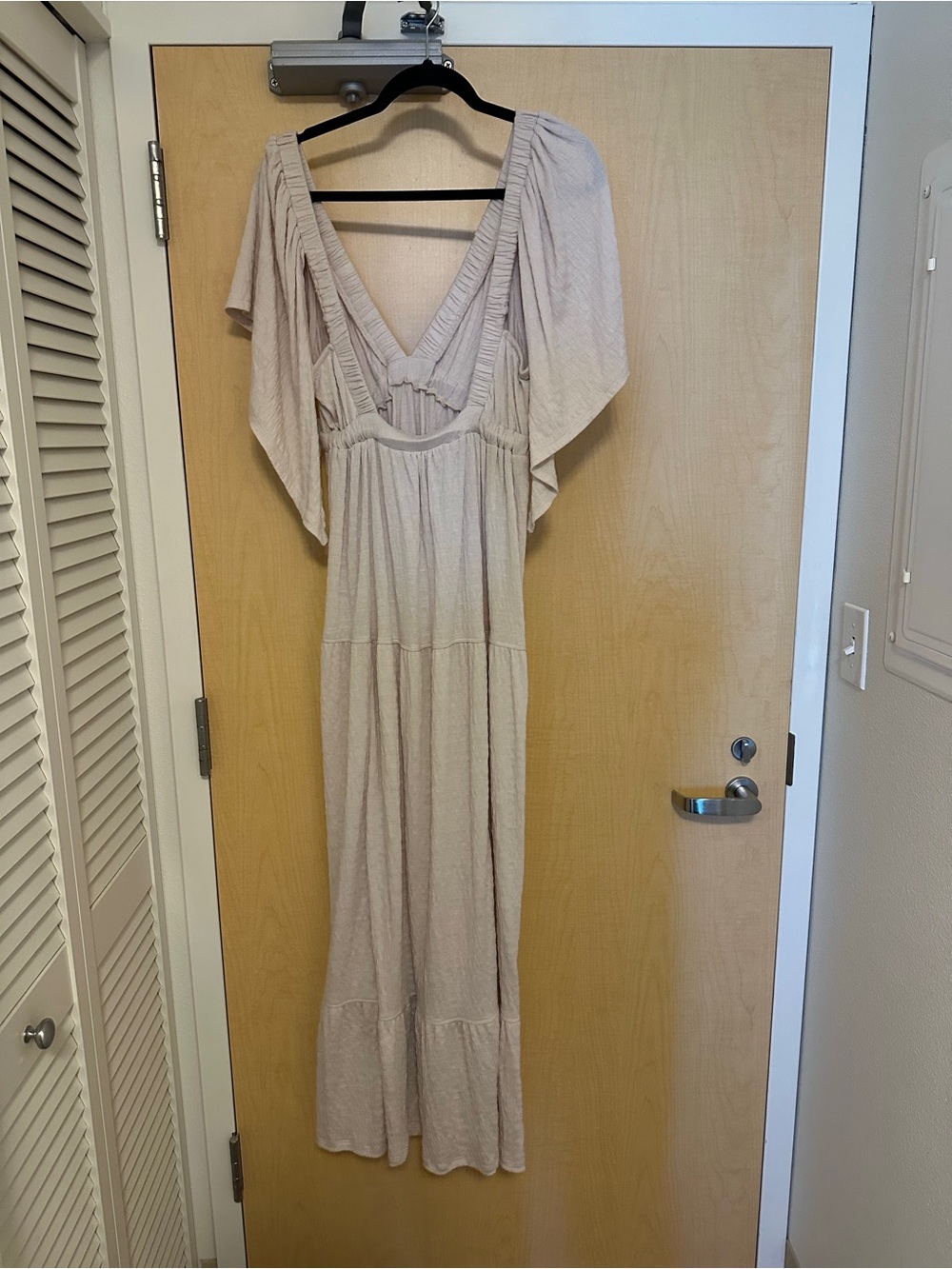 Free People Beige V-Neck Maxi Dress Tiered Layers